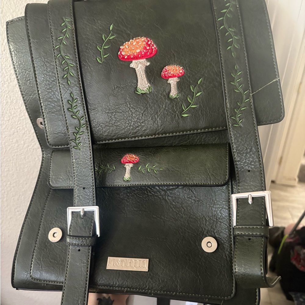 Disturbia Juniper backpack! Mushroom Embroidered Green vegan Leather Bag